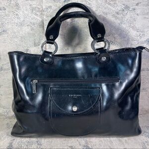 Frederic Paris Made in France Black Leather Satchel Bag Structured Shoulder Bag